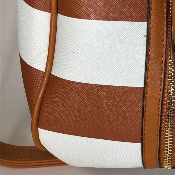 Brown and White Striped Tote with Faux Leather Trim 15” x 7” x 9” - Picture 5 of 9